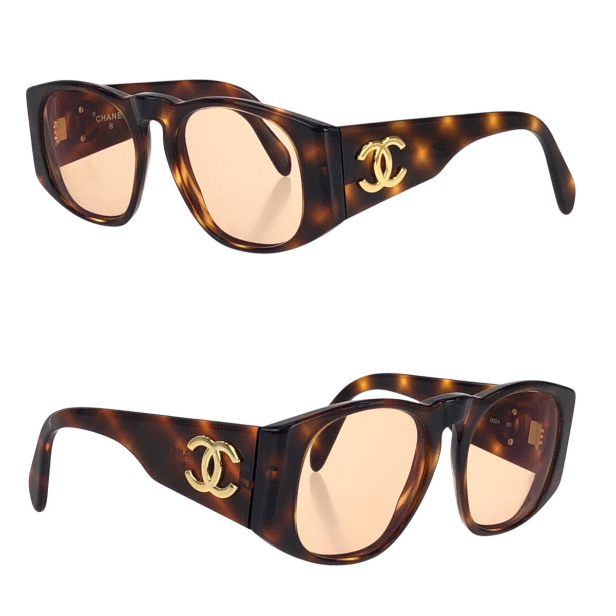 15412
CHANEL シャネル ヴィンテージ ココマーク ブラウン ゴールド金具 プラスチック 0004 80 サングラスフレーム 男女兼用 ウェリントン  レディース