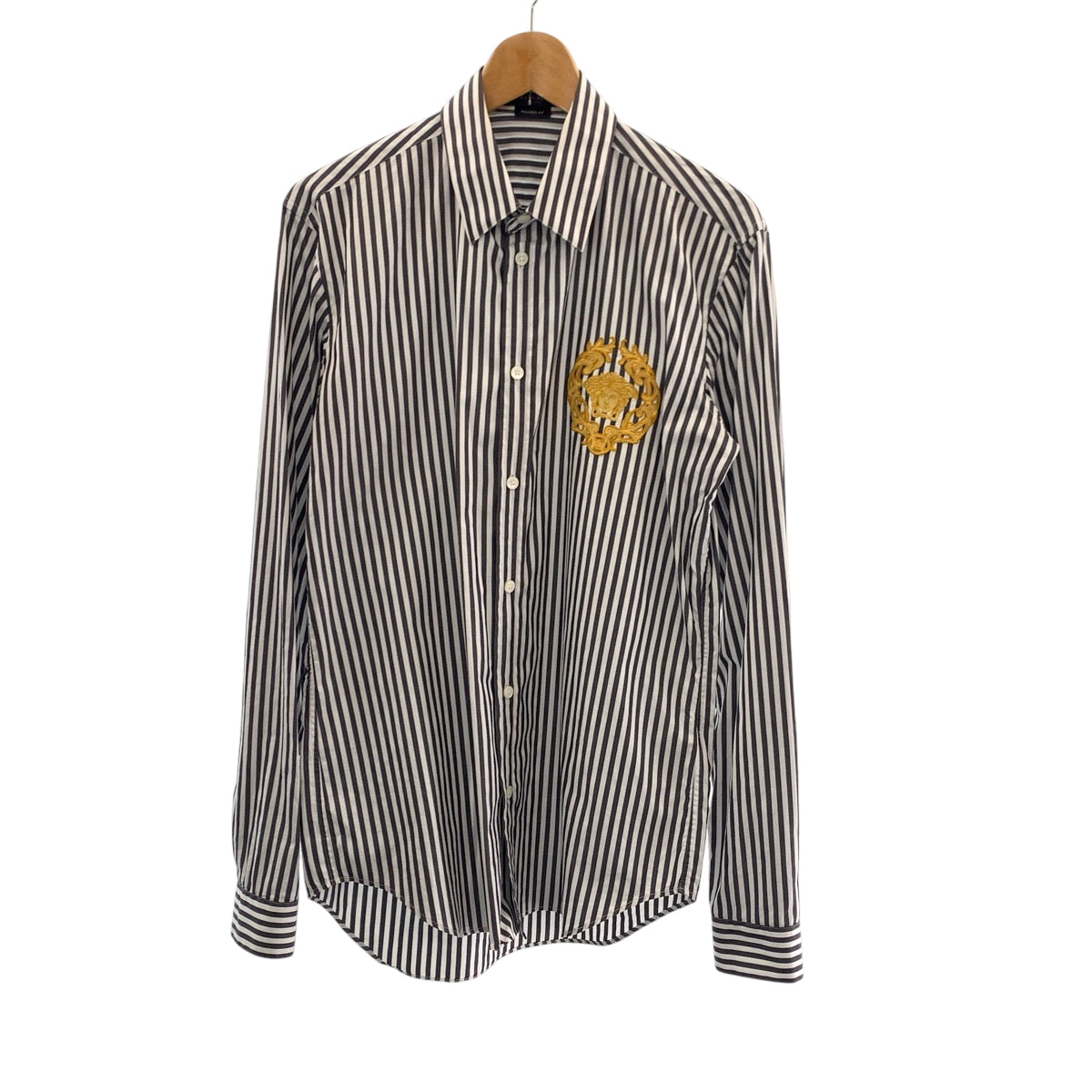15413
VERSACE ヴェルサーチ メデューサ サイズ39 グレー ホワイト コットン A87413 長袖シャツ ストライプシャツ  メンズ