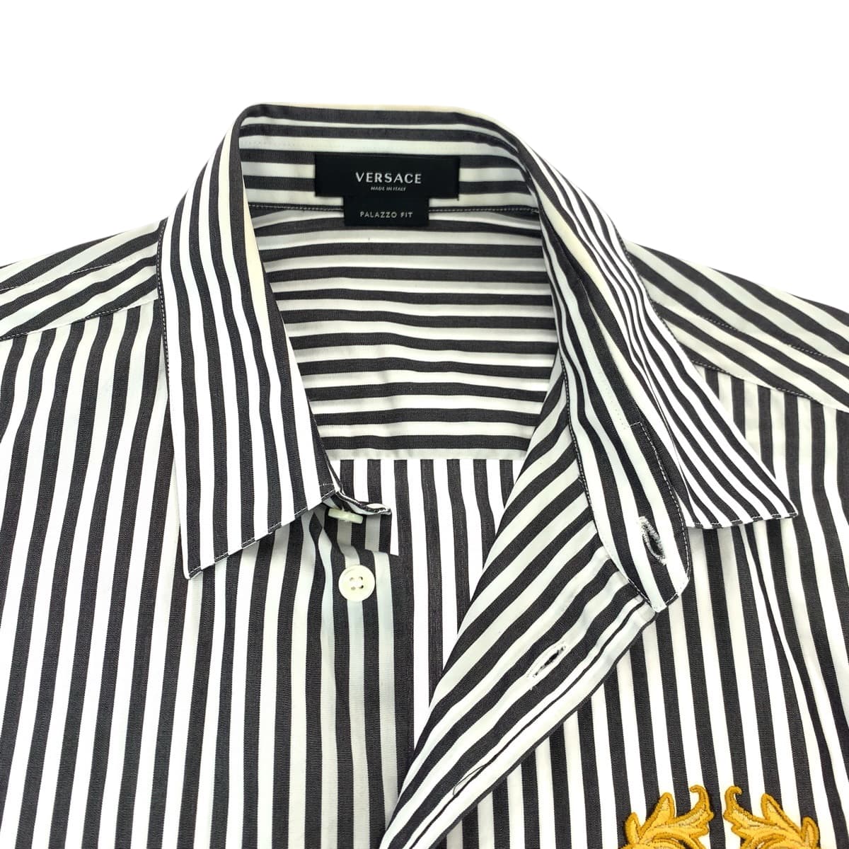15413
VERSACE ヴェルサーチ メデューサ サイズ39 グレー ホワイト コットン A87413 長袖シャツ ストライプシャツ  メンズ