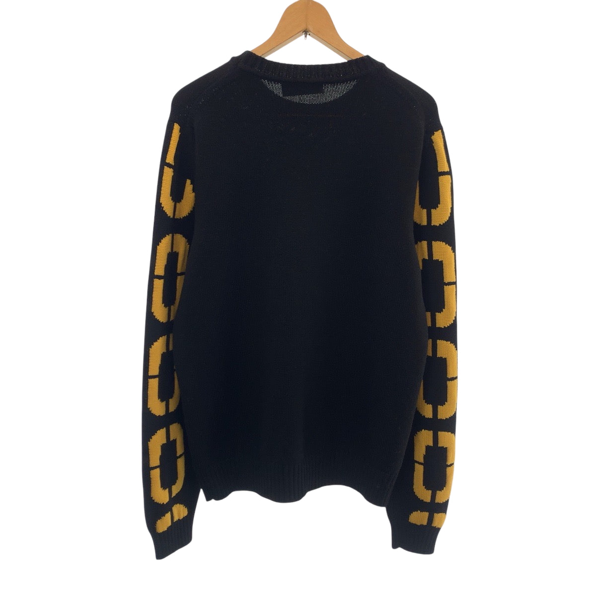 15414
FENDI フェンディ ビッグロゴ ブラック イエロー ウール FZY111 ADU6 ニット セーター  メンズ