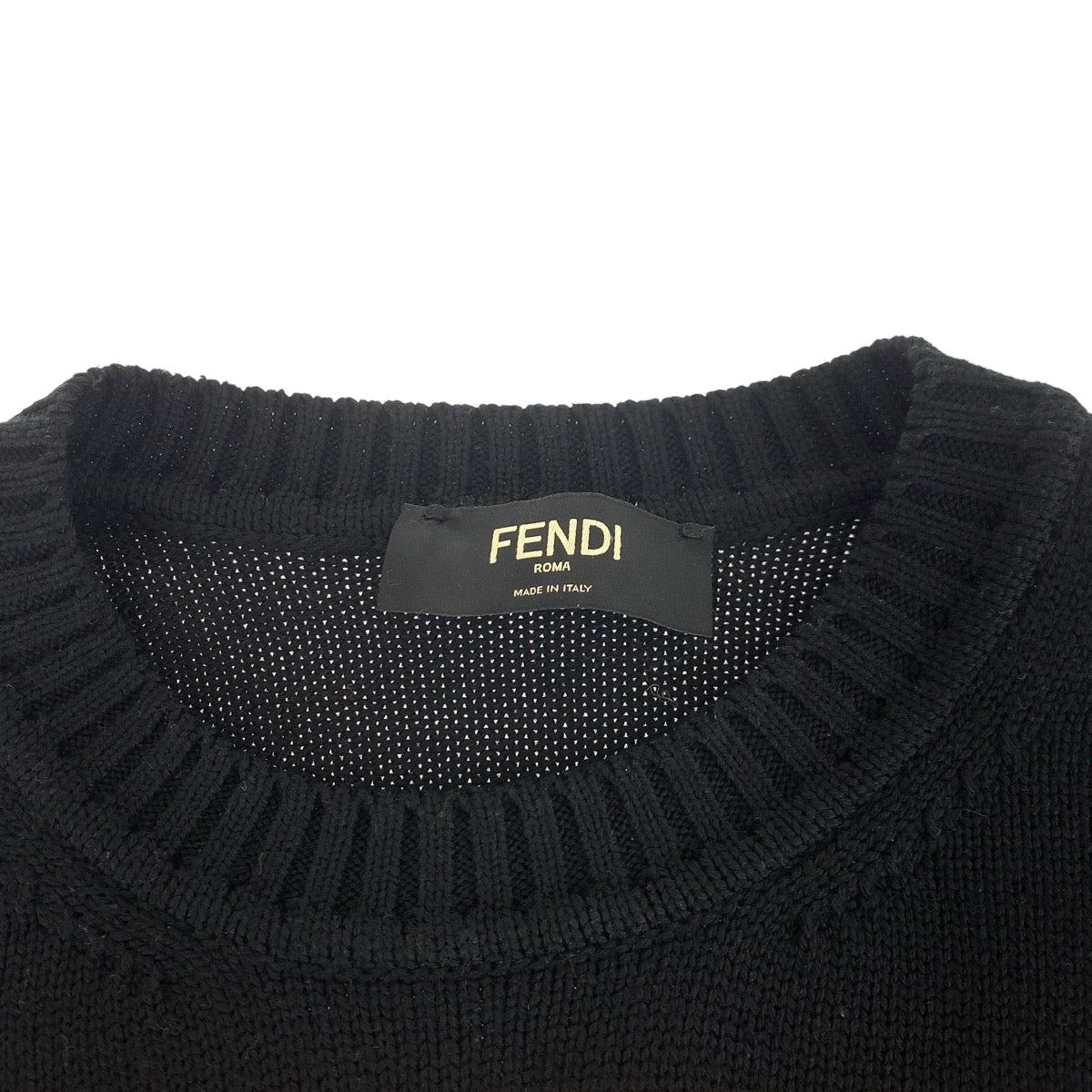 15414
FENDI フェンディ ビッグロゴ ブラック イエロー ウール FZY111 ADU6 ニット セーター  メンズ
