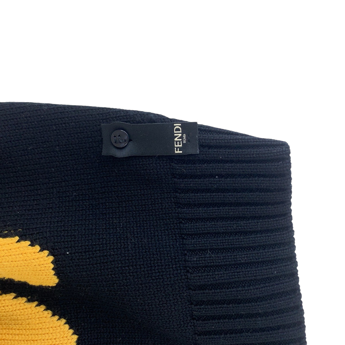 15414
FENDI フェンディ ビッグロゴ ブラック イエロー ウール FZY111 ADU6 ニット セーター  メンズ