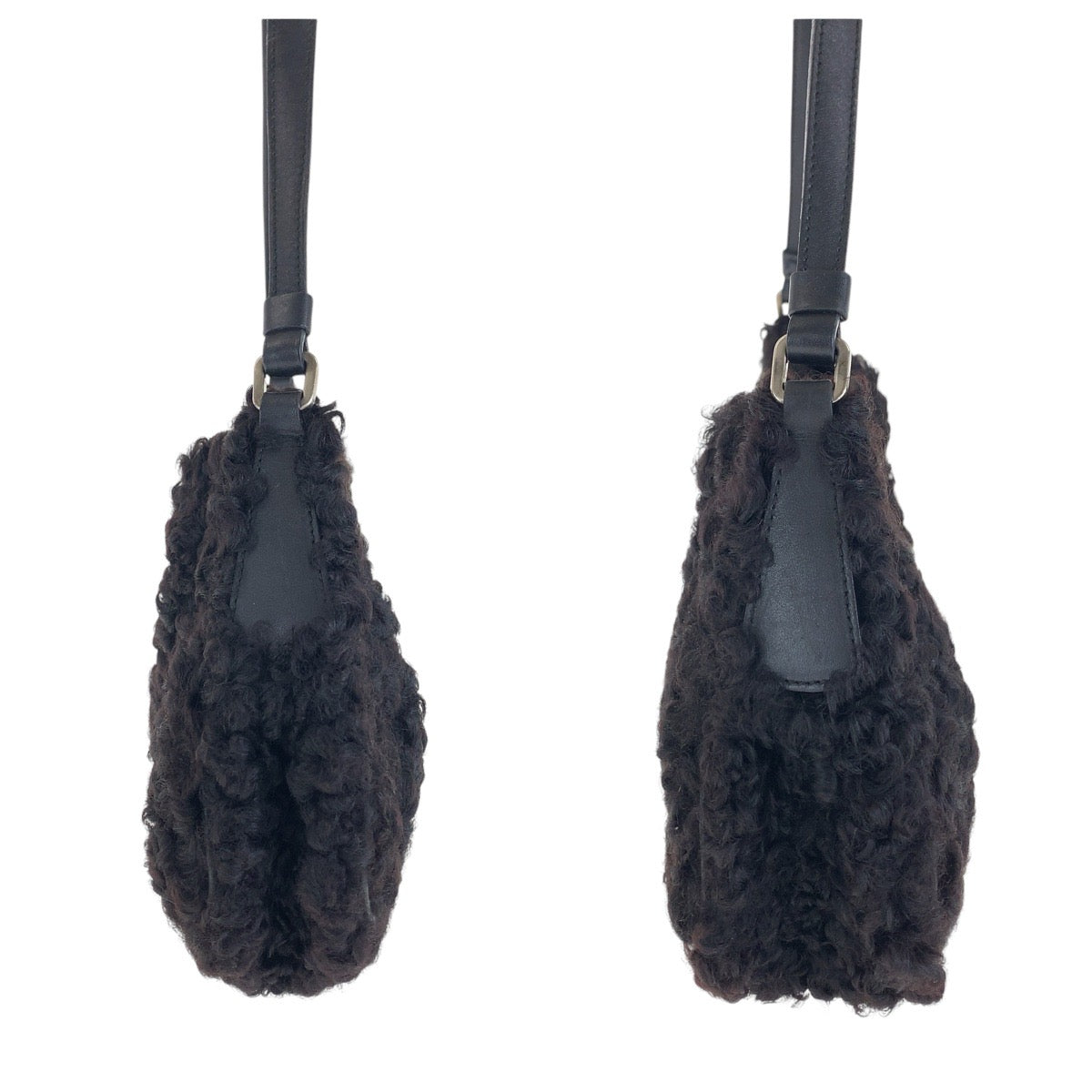 15416
PRADA プラダ ペルシア ラムズウール 三角ロゴプレート ブラック 黒 シルバー金具 ウール / レザー ハンドバッグ アクセサリーポーチ  レディース