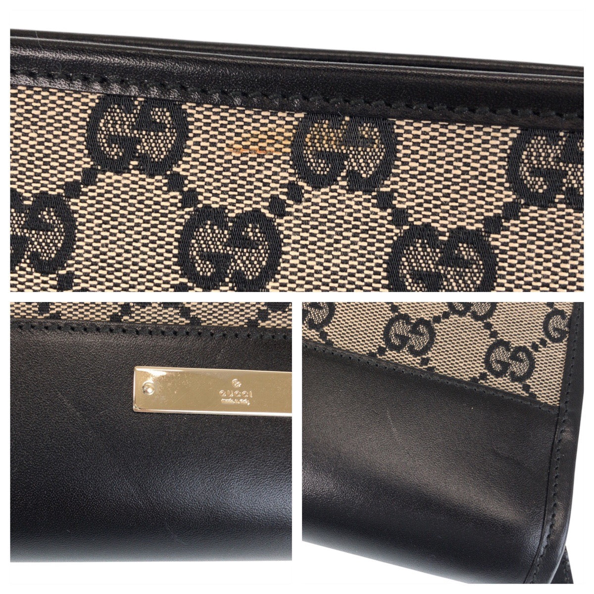15417
GUCCI グッチ ペンケース付き ベージュ ブラック 黒  GGキャンバス / レザー 019 0434 ビジネスバッグ 書類ケース  レディース ABP34