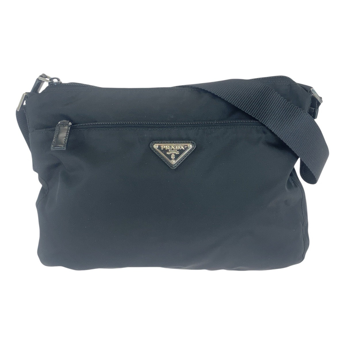 15418
PRADA プラダ テスート 三角ロゴプレート ブラック 黒 シルバー金具 ナイロン ショルダーバッグ メッセンジャーバッグ  レディース