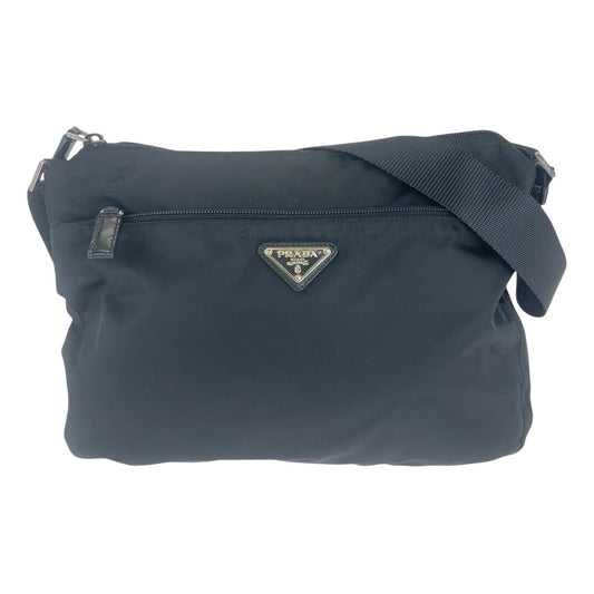 15418
PRADA プラダ テスート 三角ロゴプレート ブラック 黒 シルバー金具 ナイロン ショルダーバッグ メッセンジャーバッグ  レディース