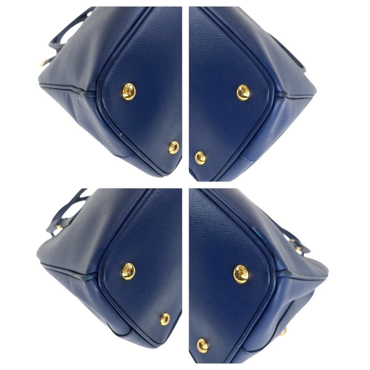 15419
PRADA プラダ サフィアーノ ガレリア 三角ロゴプレート ブルー ゴールド金具 レザー トートバッグ ショルダーバッグ 2way  レディース