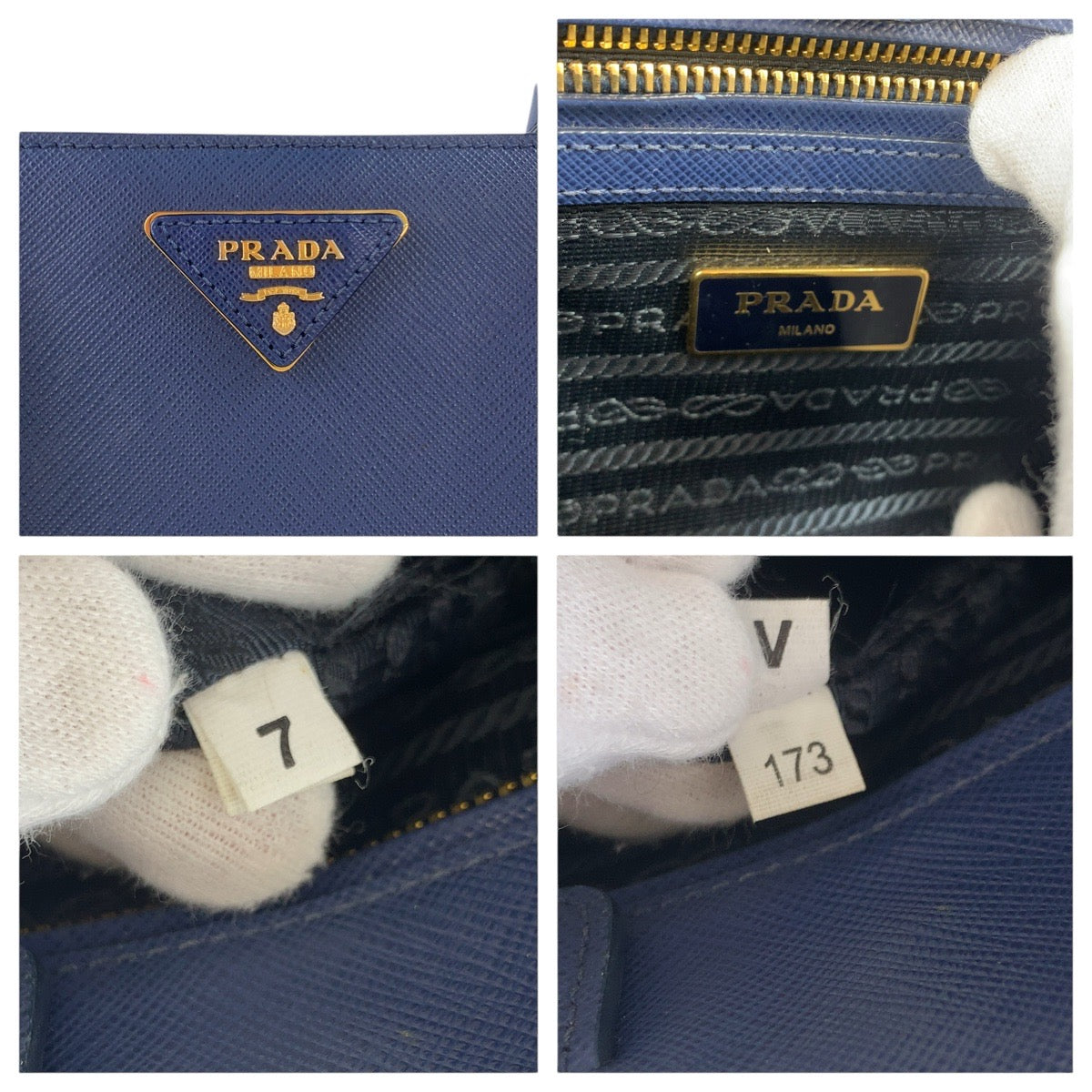 15419
PRADA プラダ サフィアーノ ガレリア 三角ロゴプレート ブルー ゴールド金具 レザー トートバッグ ショルダーバッグ 2way  レディース