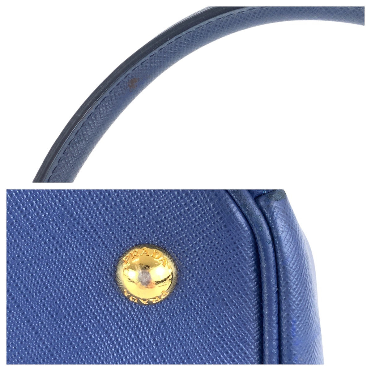 15419
PRADA プラダ サフィアーノ ガレリア 三角ロゴプレート ブルー ゴールド金具 レザー トートバッグ ショルダーバッグ 2way  レディース