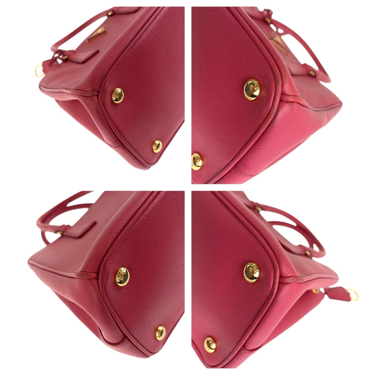 15420
PRADA プラダ サフィアーノ ガレリア 三角ロゴプレート ピンク ゴールド金具 レザー トートバッグ ショルダーバッグ 2way  レディース ABP55