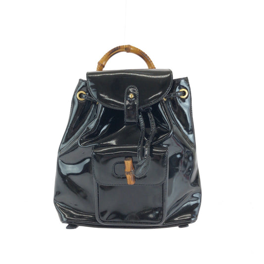 15421
GUCCI グッチ バンブー ブラック 黒 ゴールド金具 パテントレザー 003 2850 0030 リュックサック バックパック  レディース ABP17