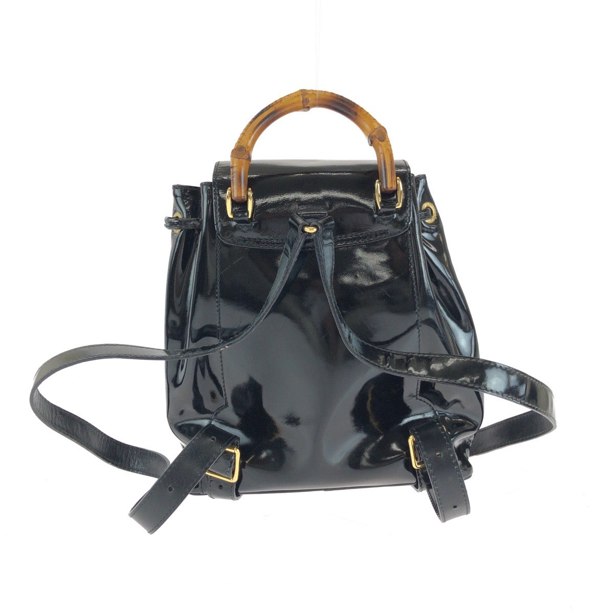 15421
GUCCI グッチ バンブー ブラック 黒 ゴールド金具 パテントレザー 003 2850 0030 リュックサック バックパック  レディース ABP17