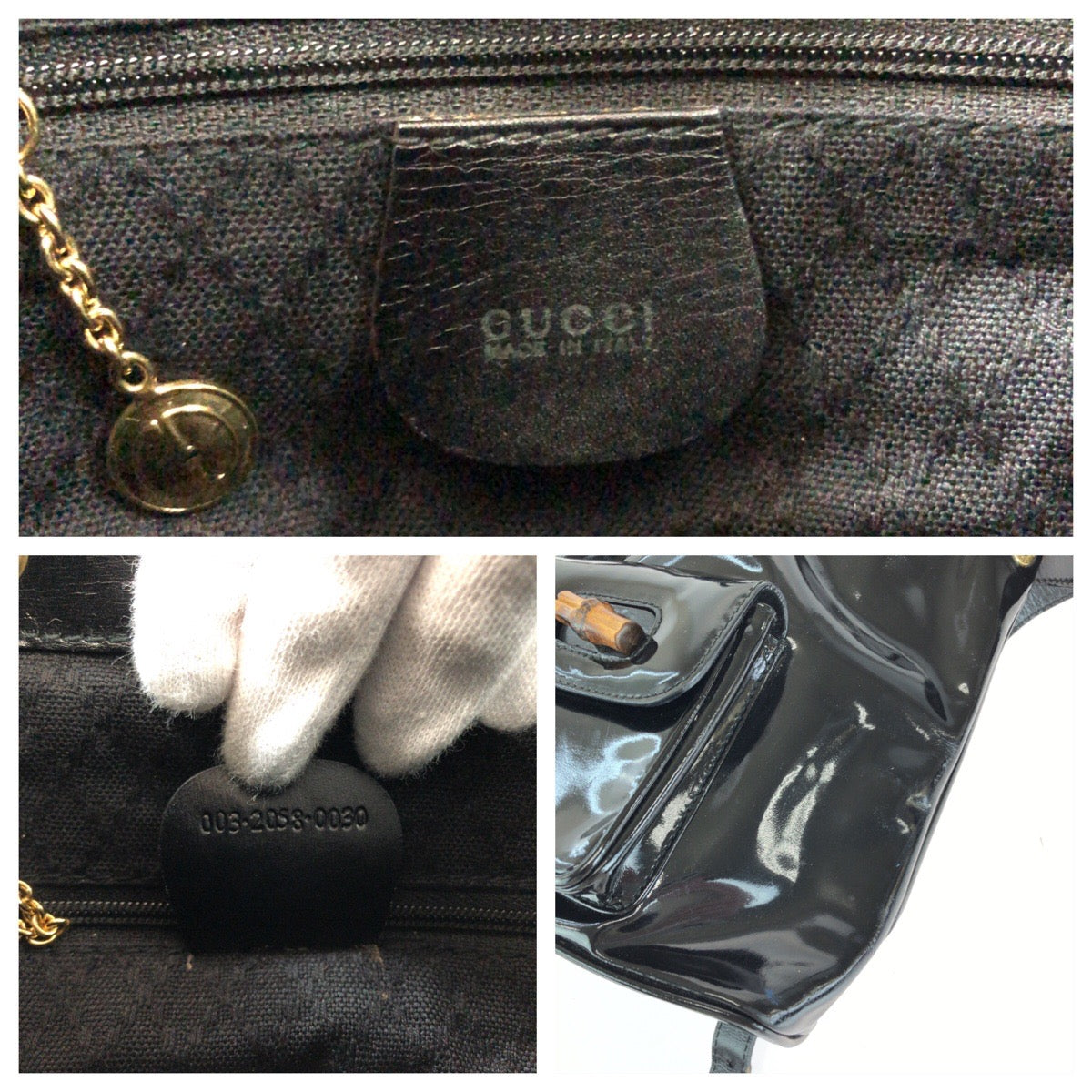 15421
GUCCI グッチ バンブー ブラック 黒 ゴールド金具 パテントレザー 003 2850 0030 リュックサック バックパック  レディース ABP17