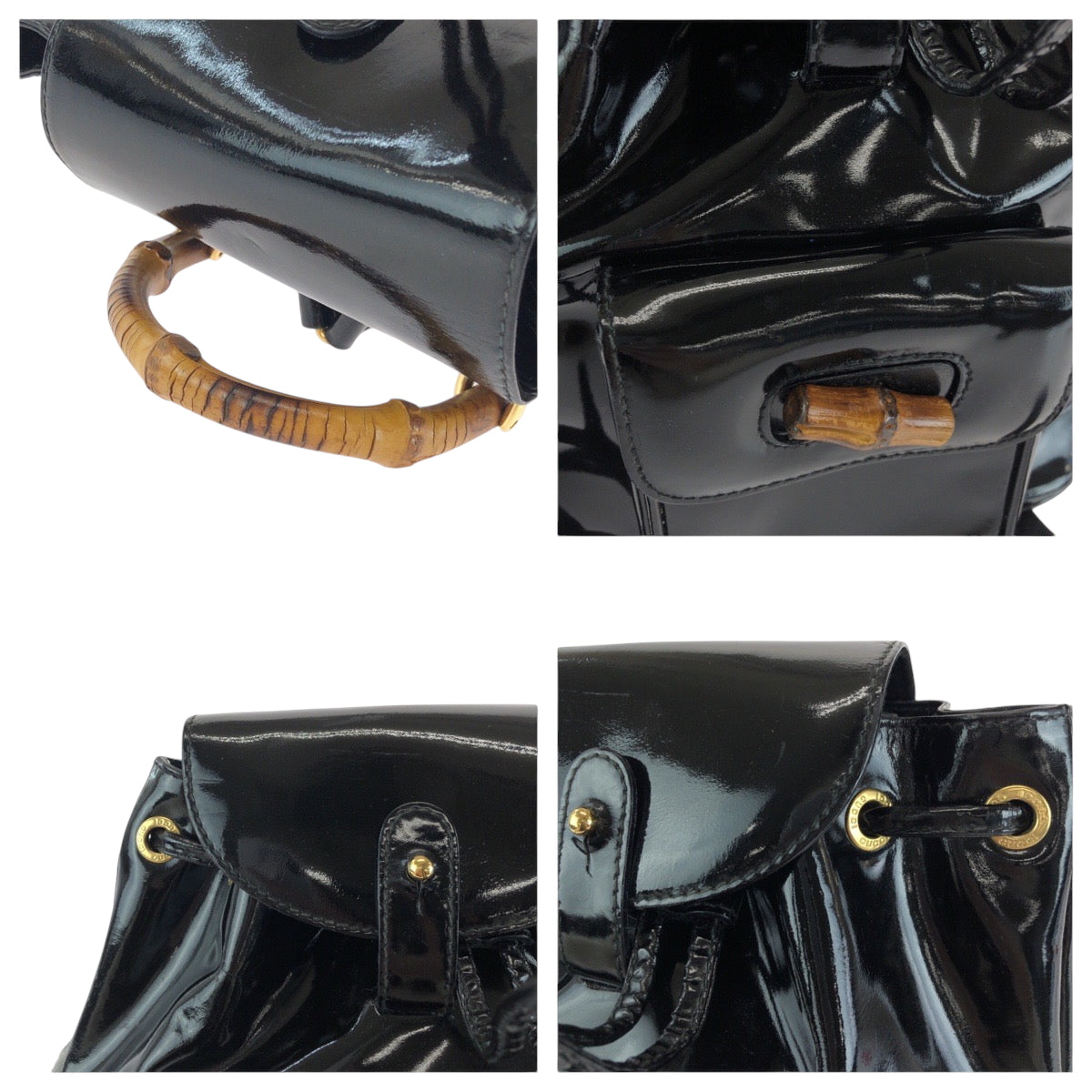 15421
GUCCI グッチ バンブー ブラック 黒 ゴールド金具 パテントレザー 003 2850 0030 リュックサック バックパック  レディース ABP17