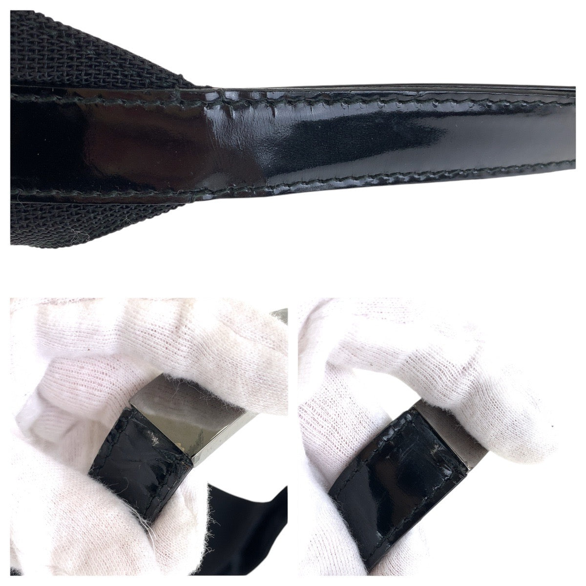 15422
GUCCI グッチ ホーボー ブラック 黒 シルバー金具 キャンバス / エナメル 001 3297 ショルダーバッグ  レディース AB16