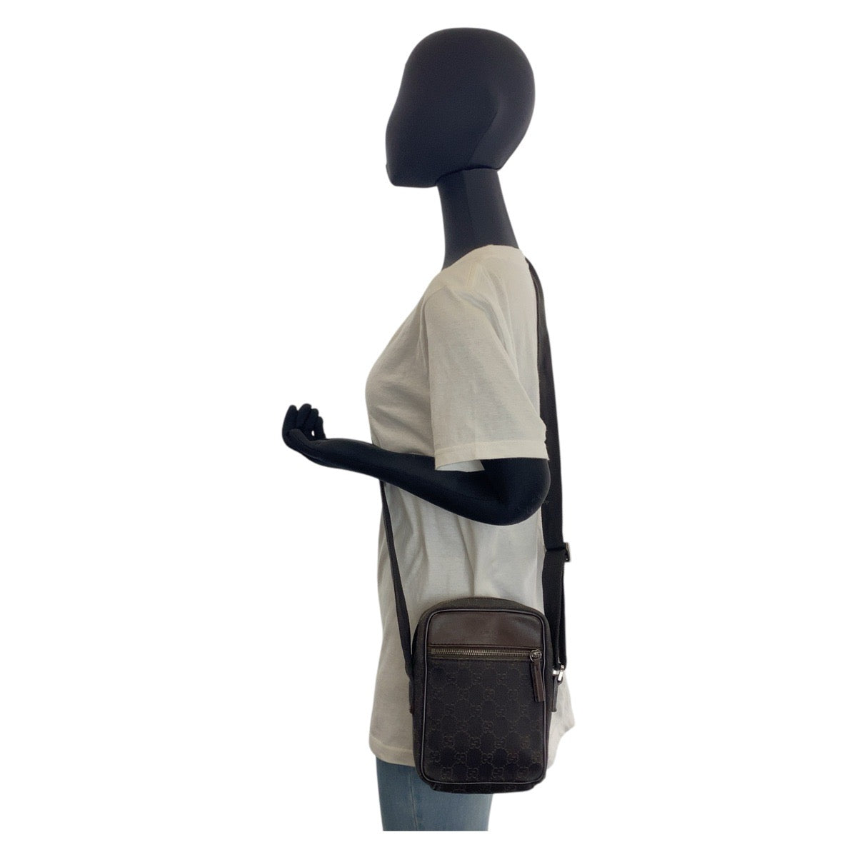 15424
GUCCI グッチ ブラウン シルバー金具 GGキャンバス / レザー 101680 ショルダーバッグ ポシェット  レディース
