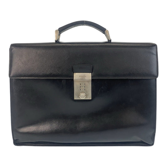 15428
PRADA プラダ サフィアーノ ブラック 黒 シルバー金具 レザー ビジネスバッグ ブリーフケース  メンズ AB26