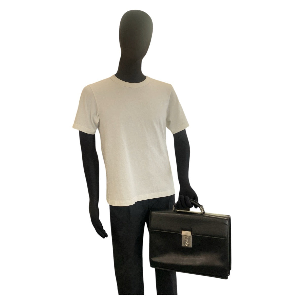 15428
PRADA プラダ サフィアーノ ブラック 黒 シルバー金具 レザー ビジネスバッグ ブリーフケース  メンズ AB26
