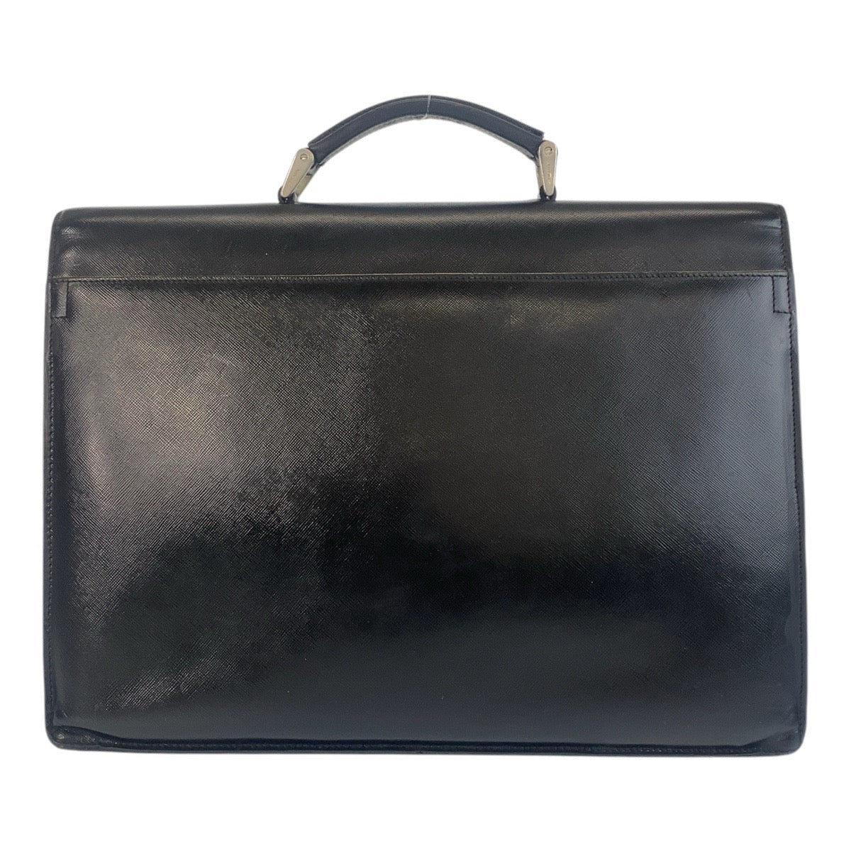 15428
PRADA プラダ サフィアーノ ブラック 黒 シルバー金具 レザー ビジネスバッグ ブリーフケース  メンズ AB26