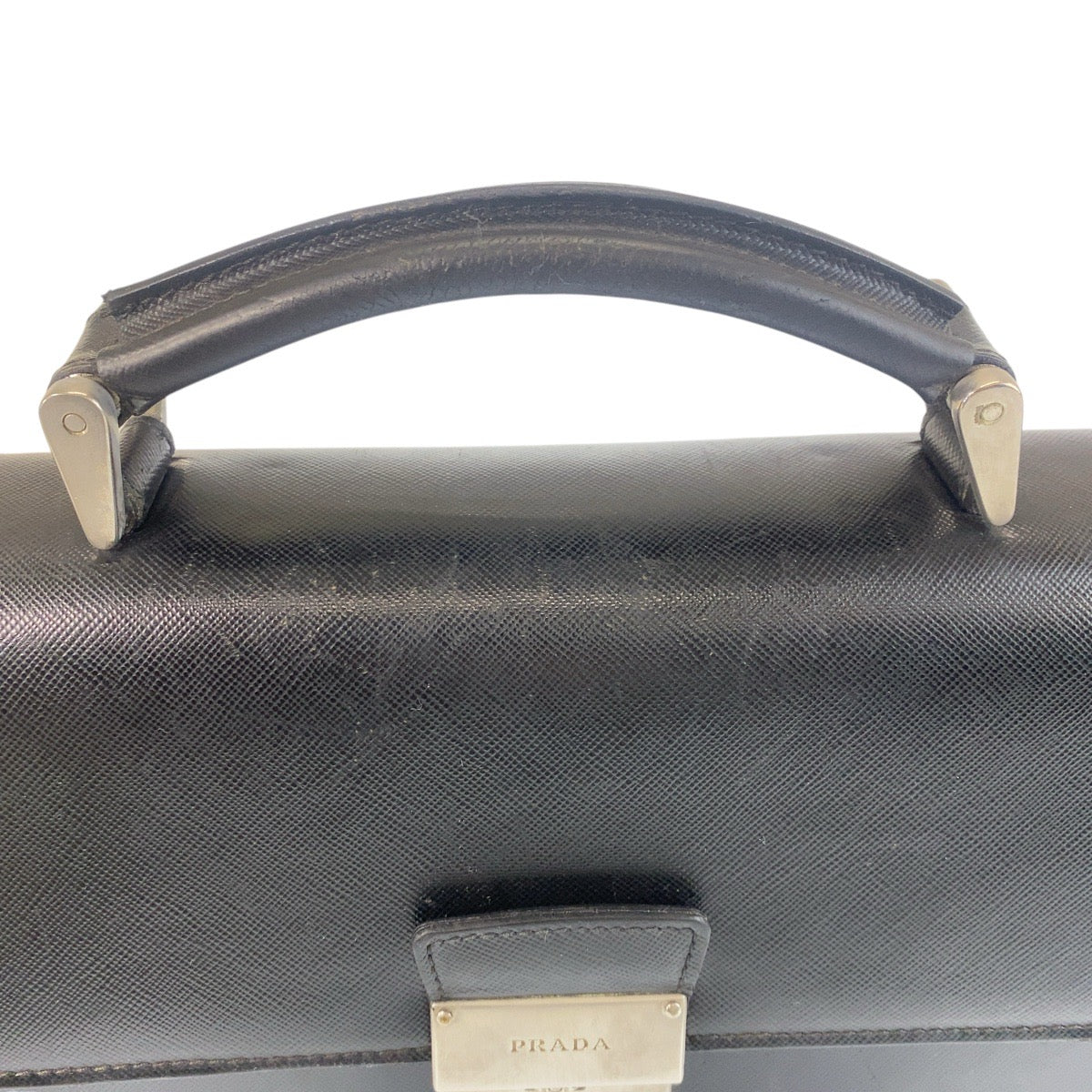 15428
PRADA プラダ サフィアーノ ブラック 黒 シルバー金具 レザー ビジネスバッグ ブリーフケース  メンズ AB26