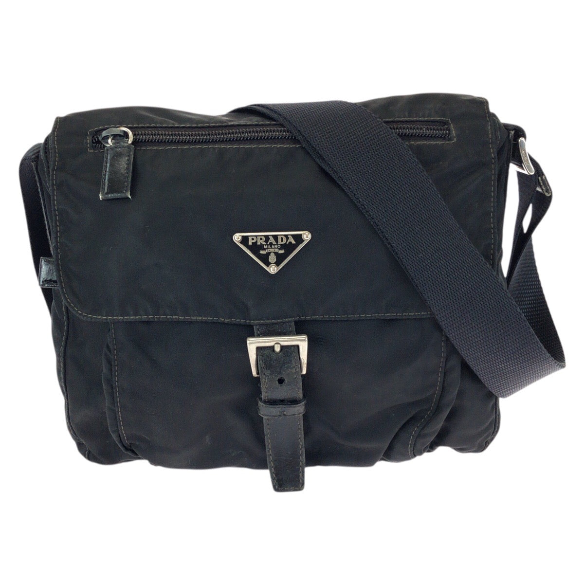 15429
PRADA プラダ テスート 三角ロゴプレート ブラック 黒 シルバー金具 ナイロン / レザー ショルダーバッグ メッセンジャーバッグ レディース AB