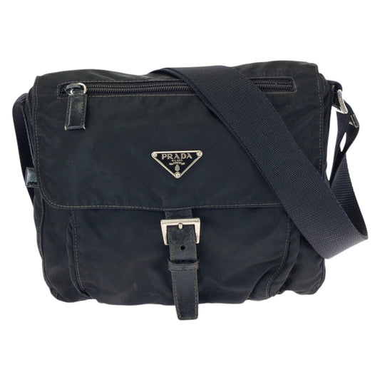 15429
PRADA プラダ テスート 三角ロゴプレート ブラック 黒 シルバー金具 ナイロン / レザー ショルダーバッグ メッセンジャーバッグ レディース AB