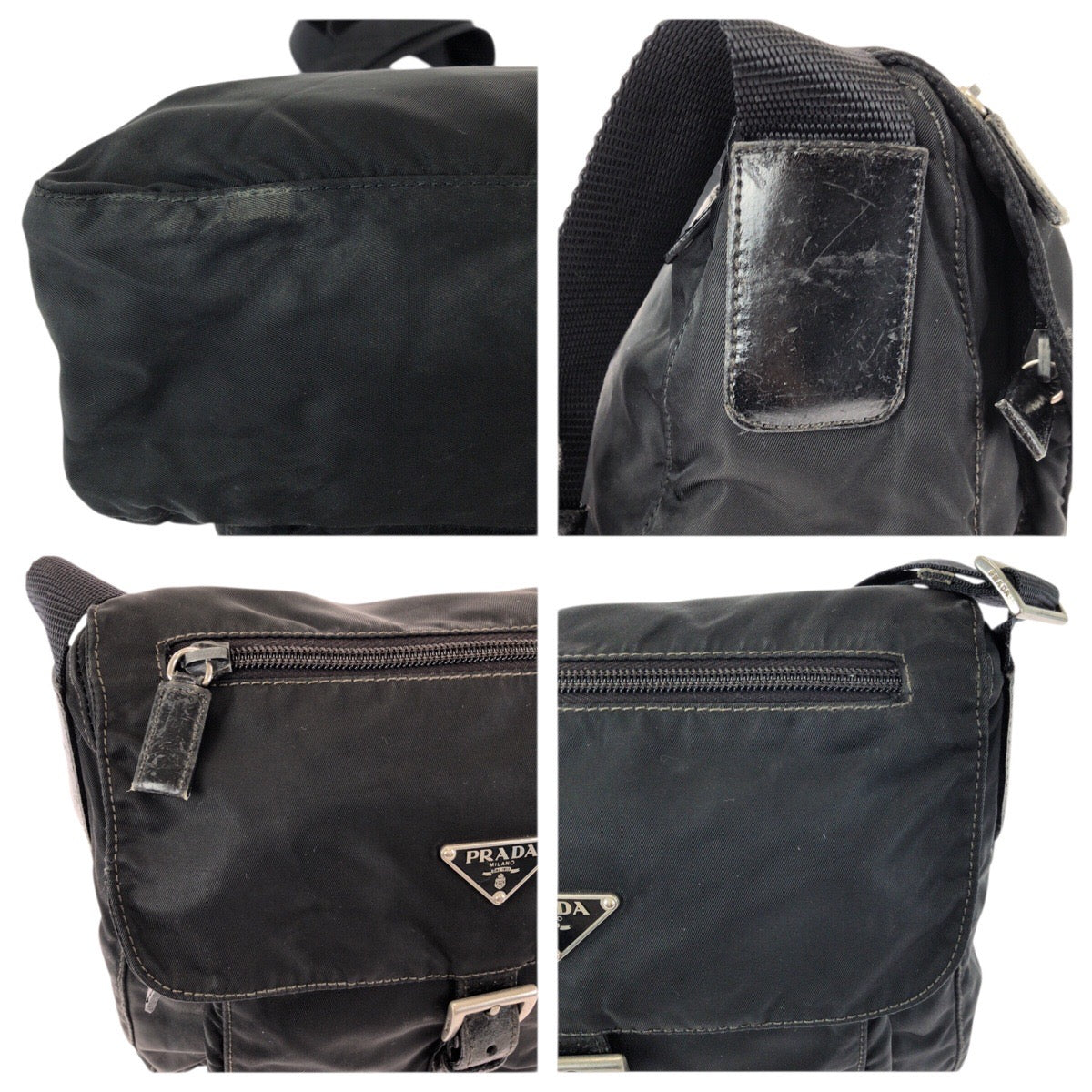 15429
PRADA プラダ テスート 三角ロゴプレート ブラック 黒 シルバー金具 ナイロン / レザー ショルダーバッグ メッセンジャーバッグ レディース AB