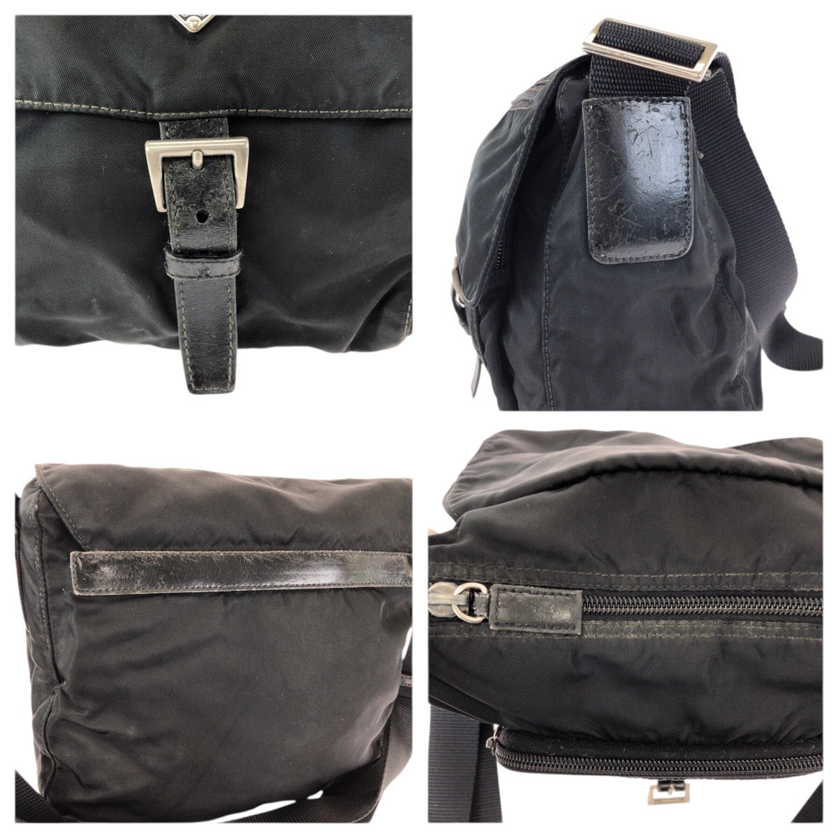 15429
PRADA プラダ テスート 三角ロゴプレート ブラック 黒 シルバー金具 ナイロン / レザー ショルダーバッグ メッセンジャーバッグ レディース AB