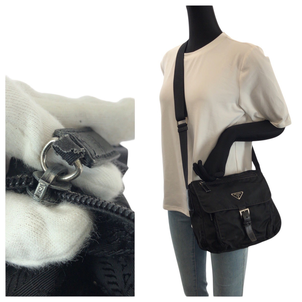 15429
PRADA プラダ テスート 三角ロゴプレート ブラック 黒 シルバー金具 ナイロン / レザー ショルダーバッグ メッセンジャーバッグ レディース AB