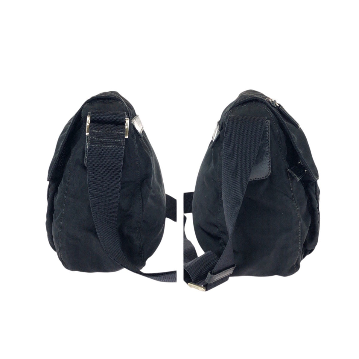 15429
PRADA プラダ テスート 三角ロゴプレート ブラック 黒 シルバー金具 ナイロン / レザー ショルダーバッグ メッセンジャーバッグ レディース AB