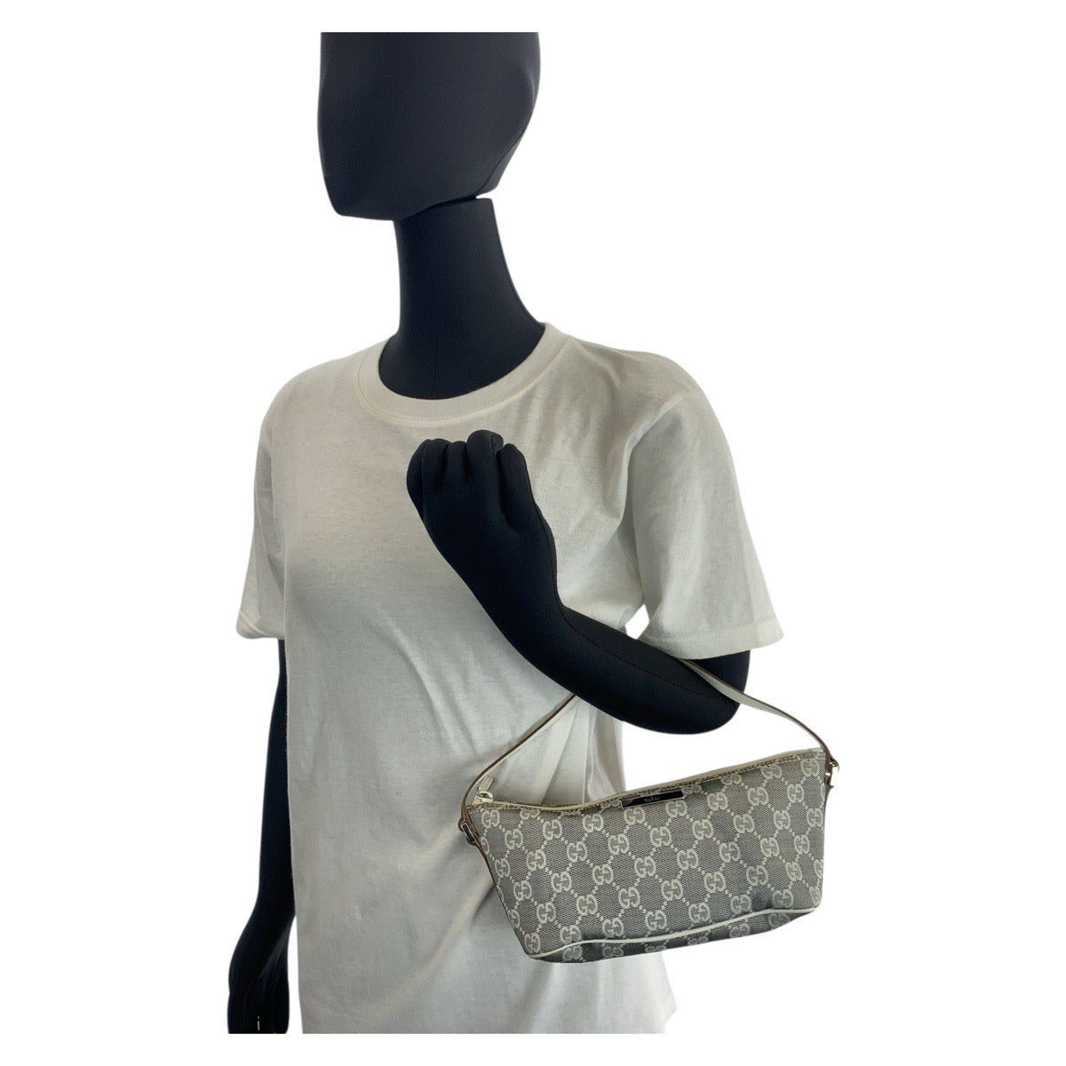 15430
GUCCI グッチ グレー ホワイト シルバー金具 GGキャンバス / レザー 391103 ハンドバッグ アクセサリーポーチ  レディース