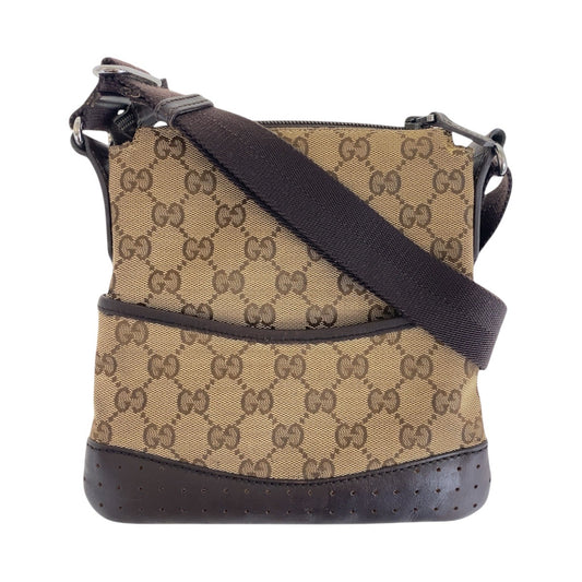 15431
GUCCI グッチ ベージュ ブラウン シルバー金具 GGキャンバス / レザー 147671 ショルダーバッグ ポシェット  レディース