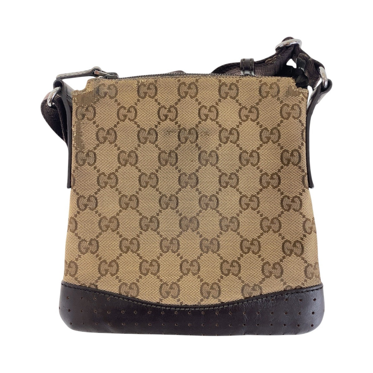 15431
GUCCI グッチ ベージュ ブラウン シルバー金具 GGキャンバス / レザー 147671 ショルダーバッグ ポシェット  レディース