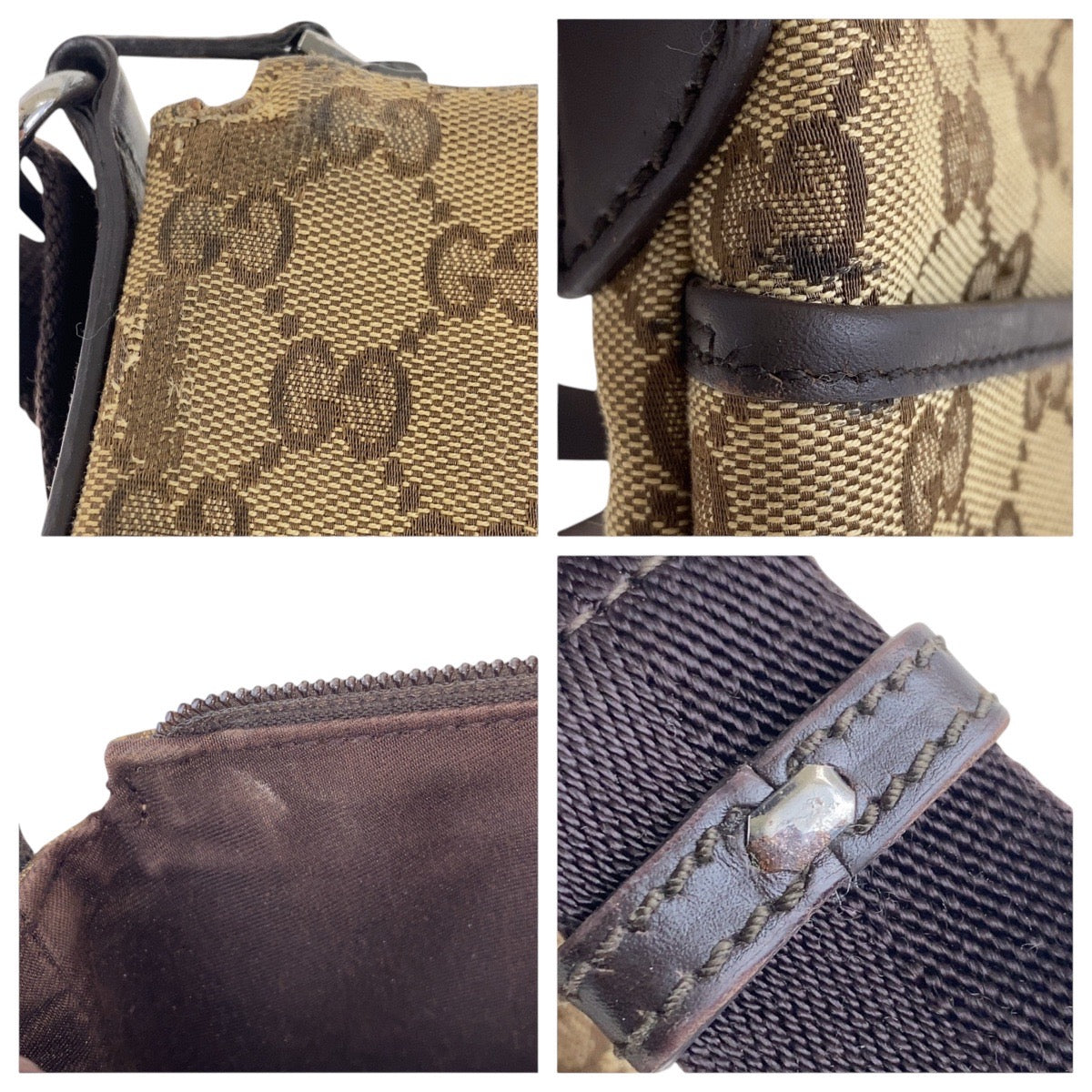15431
GUCCI グッチ ベージュ ブラウン シルバー金具 GGキャンバス / レザー 147671 ショルダーバッグ ポシェット  レディース