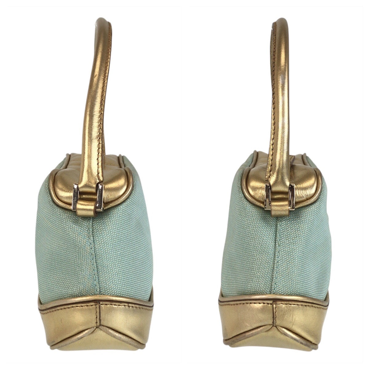 15432
GUCCI グッチ ミントグリーン ゴールド キャンバス / レザー 391133 ハンドバッグ アクセサリーポーチ  レディース