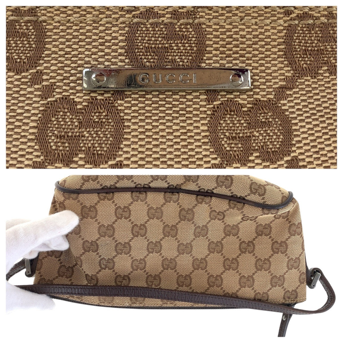 15434
GUCCI グッチ ブラウン シルバー金具 GGキャンバス / レザー 07198 ハンドバッグ アクセサリーポーチ  レディース