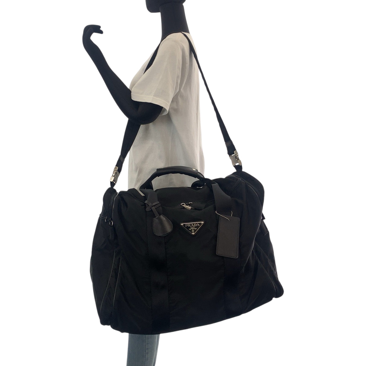 15435
PRADA プラダ テスート 三角ロゴプレート 男女兼用 ブラック 黒 シルバー金具 ナイロン V172 ボストンバッグ ショルダーバッグ 2way  レディース