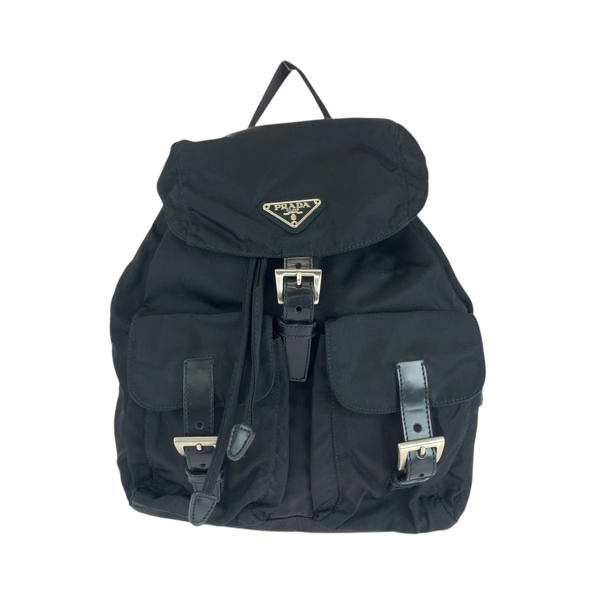 15437
PRADA プラダ テスート 三角ロゴプレート ブラック シルバー金具 ナイロン リュックサック バックパック  レディース
