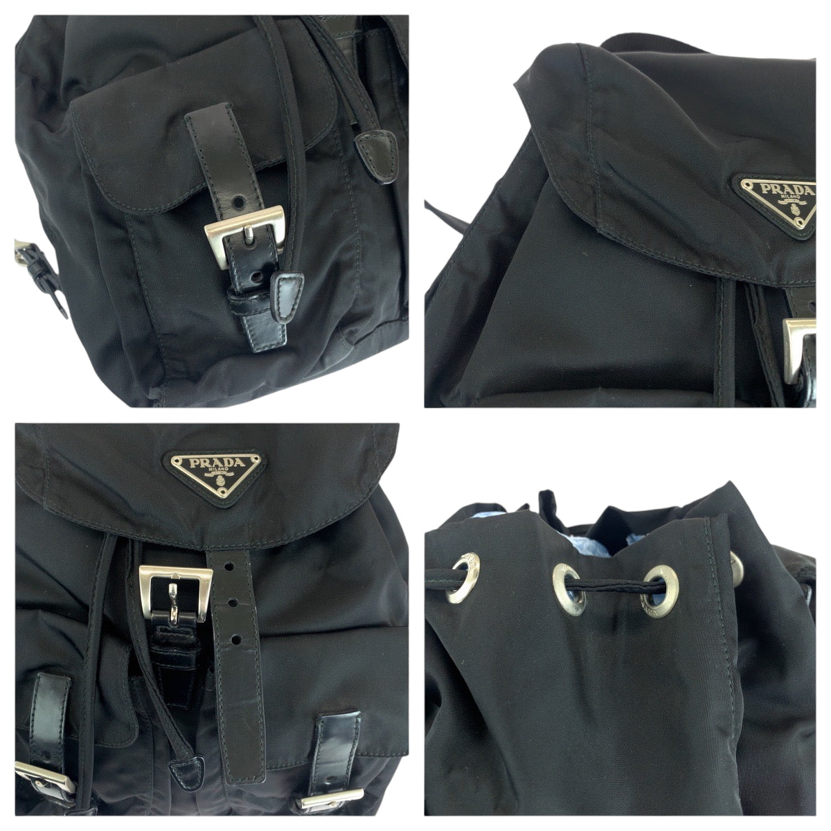 15437
PRADA プラダ テスート 三角ロゴプレート ブラック シルバー金具 ナイロン リュックサック バックパック  レディース
