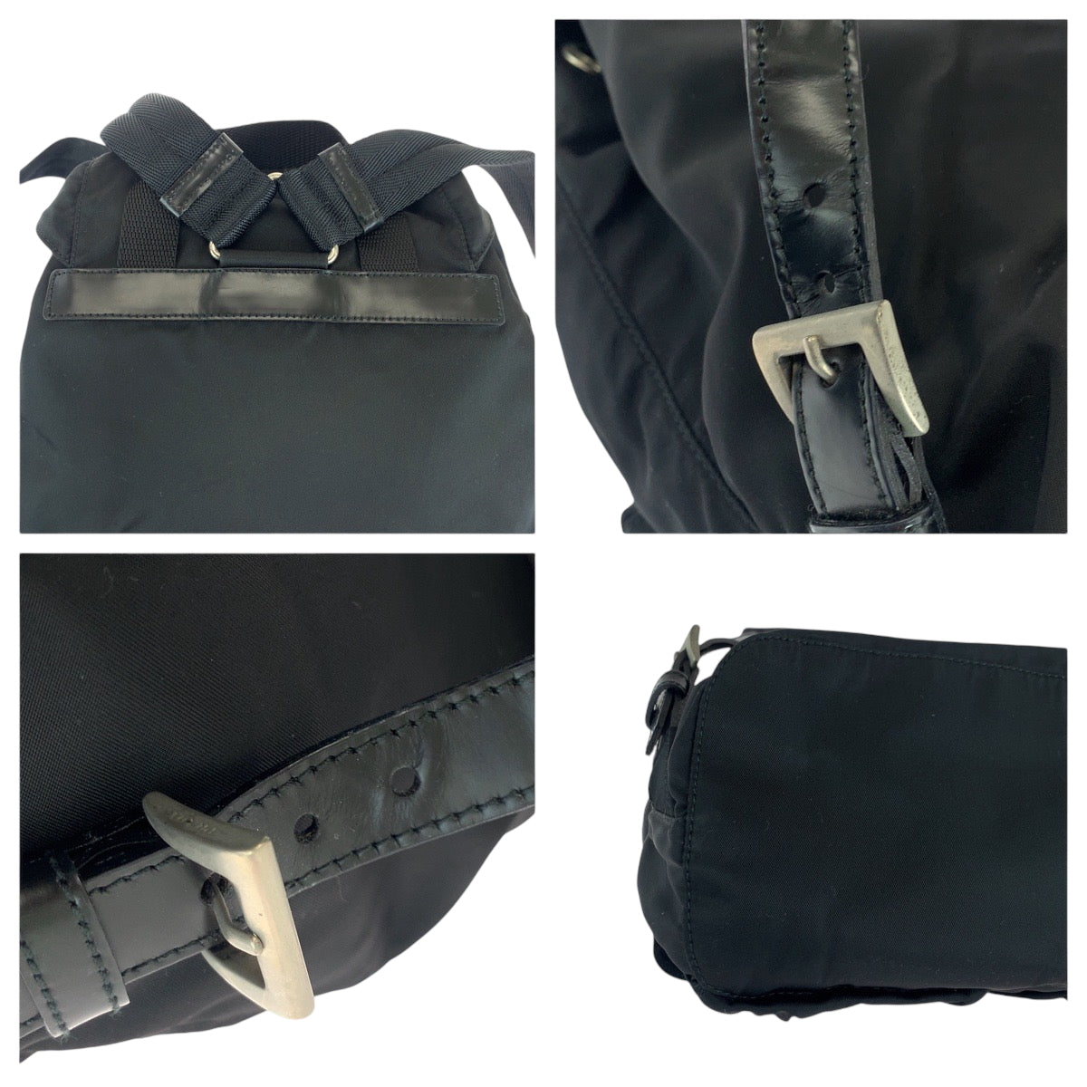 15437
PRADA プラダ テスート 三角ロゴプレート ブラック シルバー金具 ナイロン リュックサック バックパック  レディース