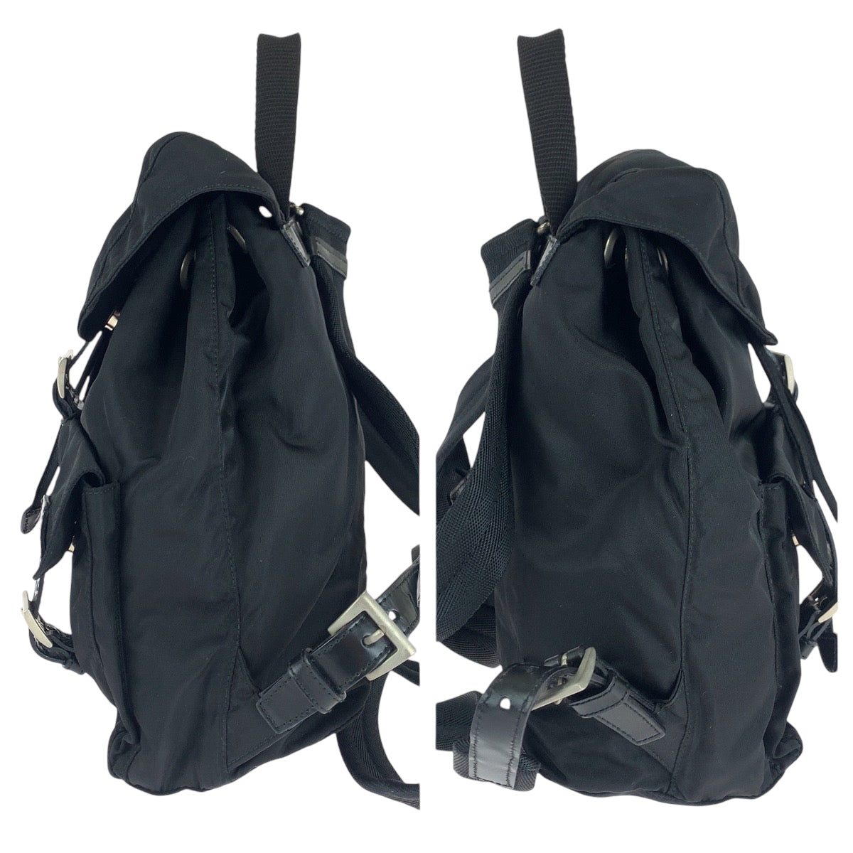 15437
PRADA プラダ テスート 三角ロゴプレート ブラック シルバー金具 ナイロン リュックサック バックパック  レディース