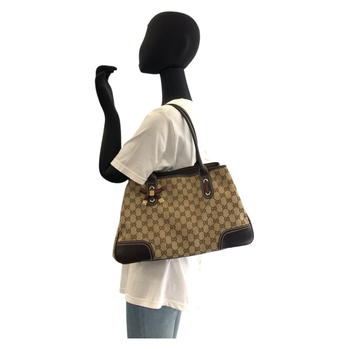18149
GUCCI グッチ プリンシー シェリーライン ベージュ ブラウン ゴールド金具 GGキャンバス / レザー 163805 トートバッグ ショルダーバッグ  レディース ABP50