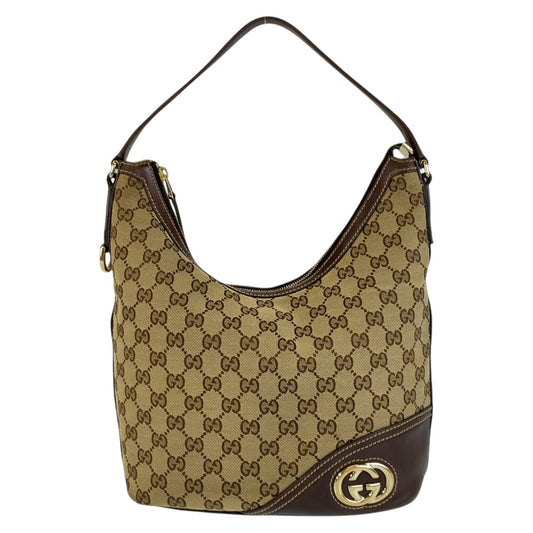15445
GUCCI グッチ インターロッキング ベージュ ブラウン ゴールド金具 GGキャンバス / レザー 182491 ショルダーバッグ  レディース