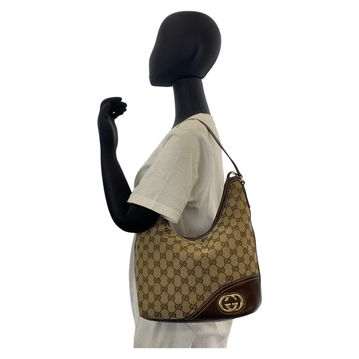 15445
GUCCI グッチ インターロッキング ベージュ ブラウン ゴールド金具 GGキャンバス / レザー 182491 ショルダーバッグ  レディース