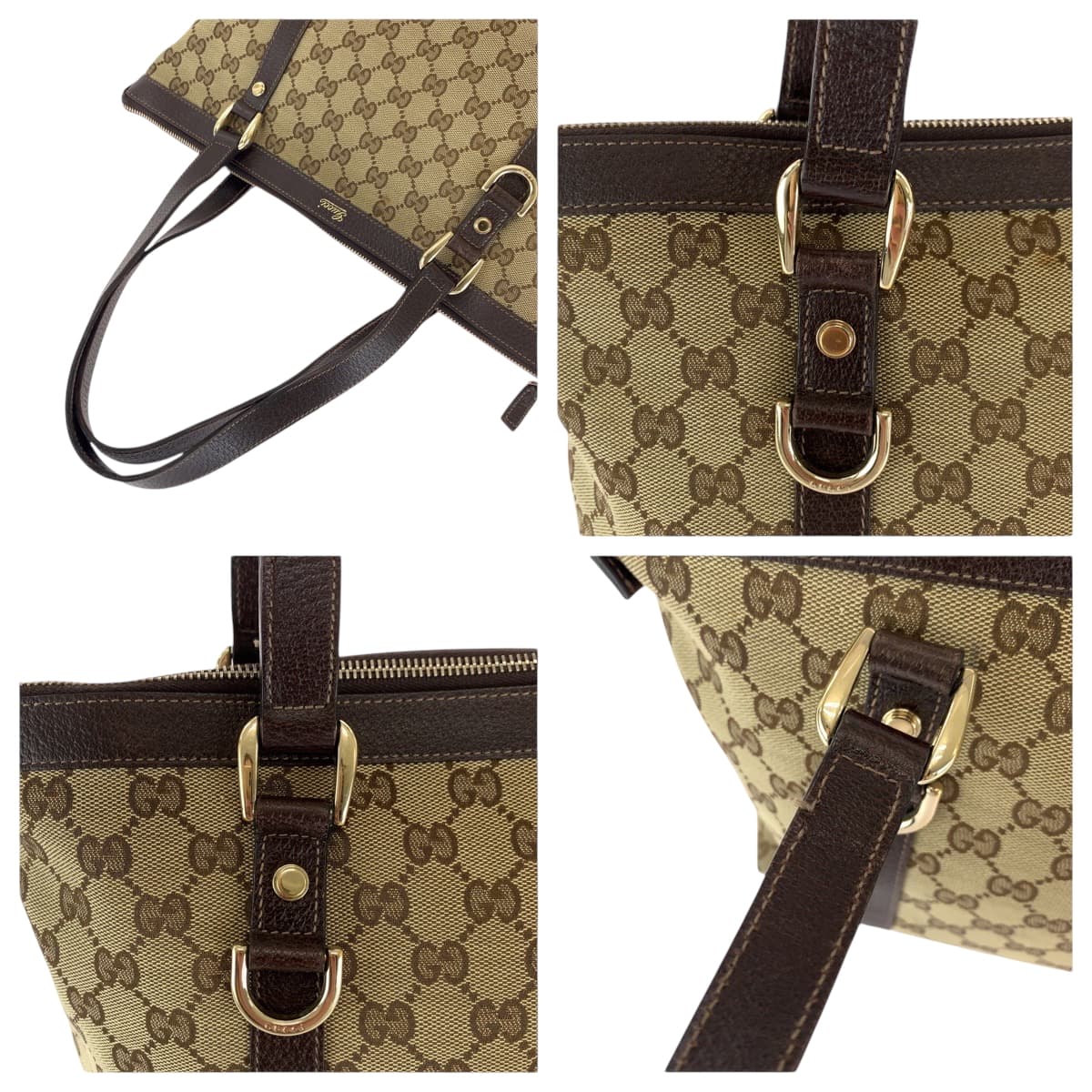 15446
GUCCI グッチ ブラウン ベージュ ゴールド金具 GGキャンバス 141470 トートバッグ ショルダーバッグ  レディース