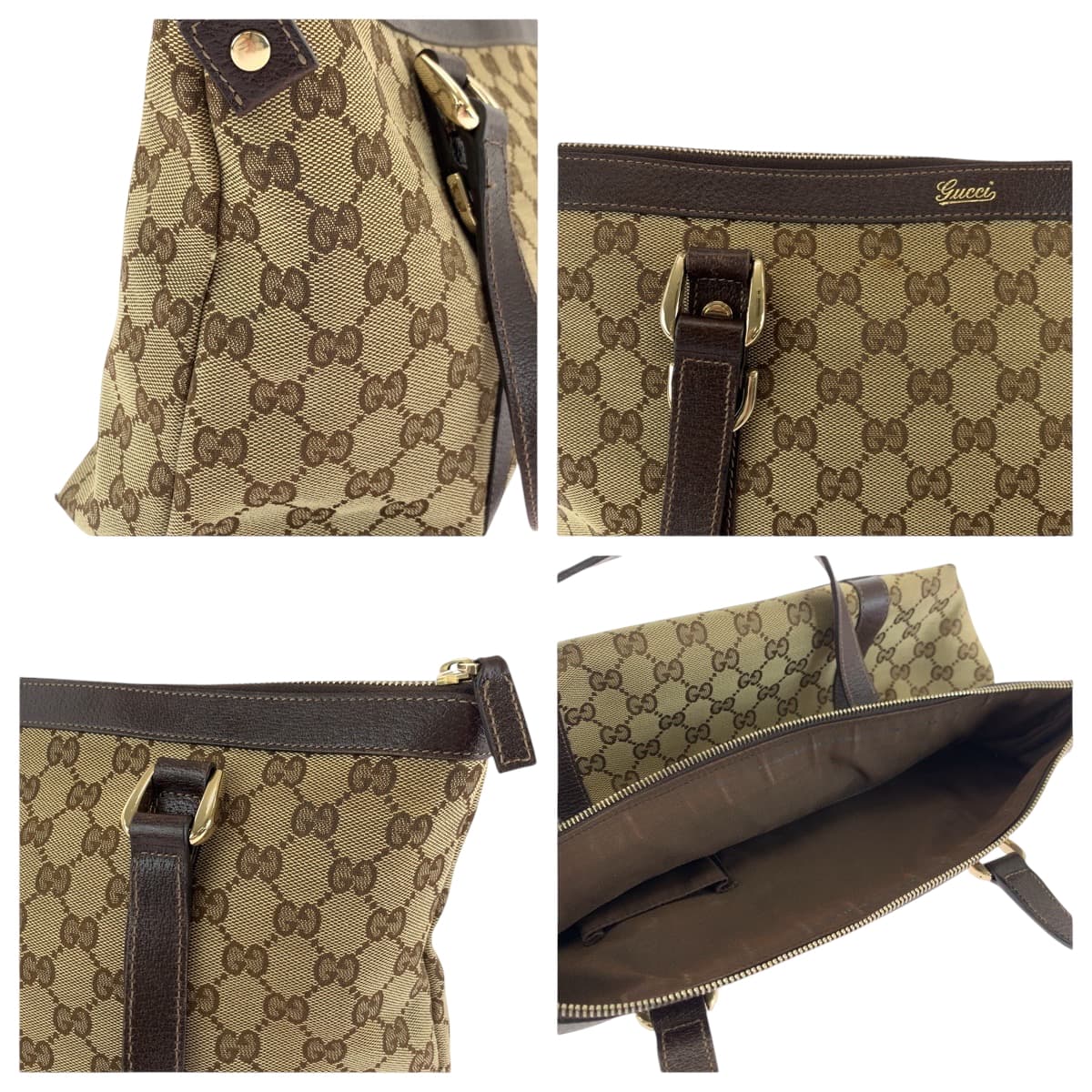 15446
GUCCI グッチ ブラウン ベージュ ゴールド金具 GGキャンバス 141470 トートバッグ ショルダーバッグ  レディース