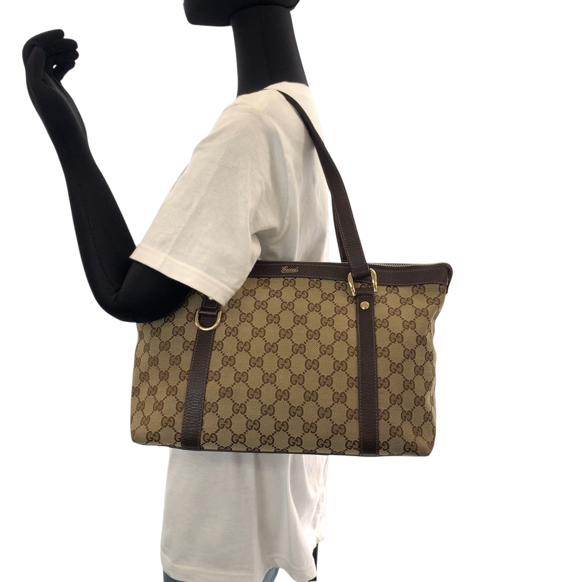 15446
GUCCI グッチ ブラウン ベージュ ゴールド金具 GGキャンバス 141470 トートバッグ ショルダーバッグ  レディース