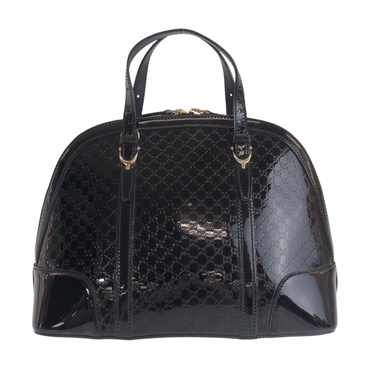 15448
GUCCI グッチ マイクログッチシマ ブラック 黒 ゴールド金具 パテントレザー 309617 ハンドバッグ  レディース
