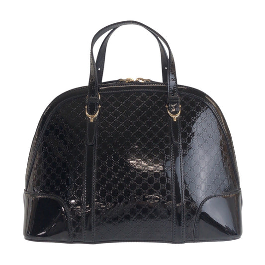 15448
GUCCI グッチ マイクログッチシマ ブラック 黒 ゴールド金具 パテントレザー 309617 ハンドバッグ  レディース