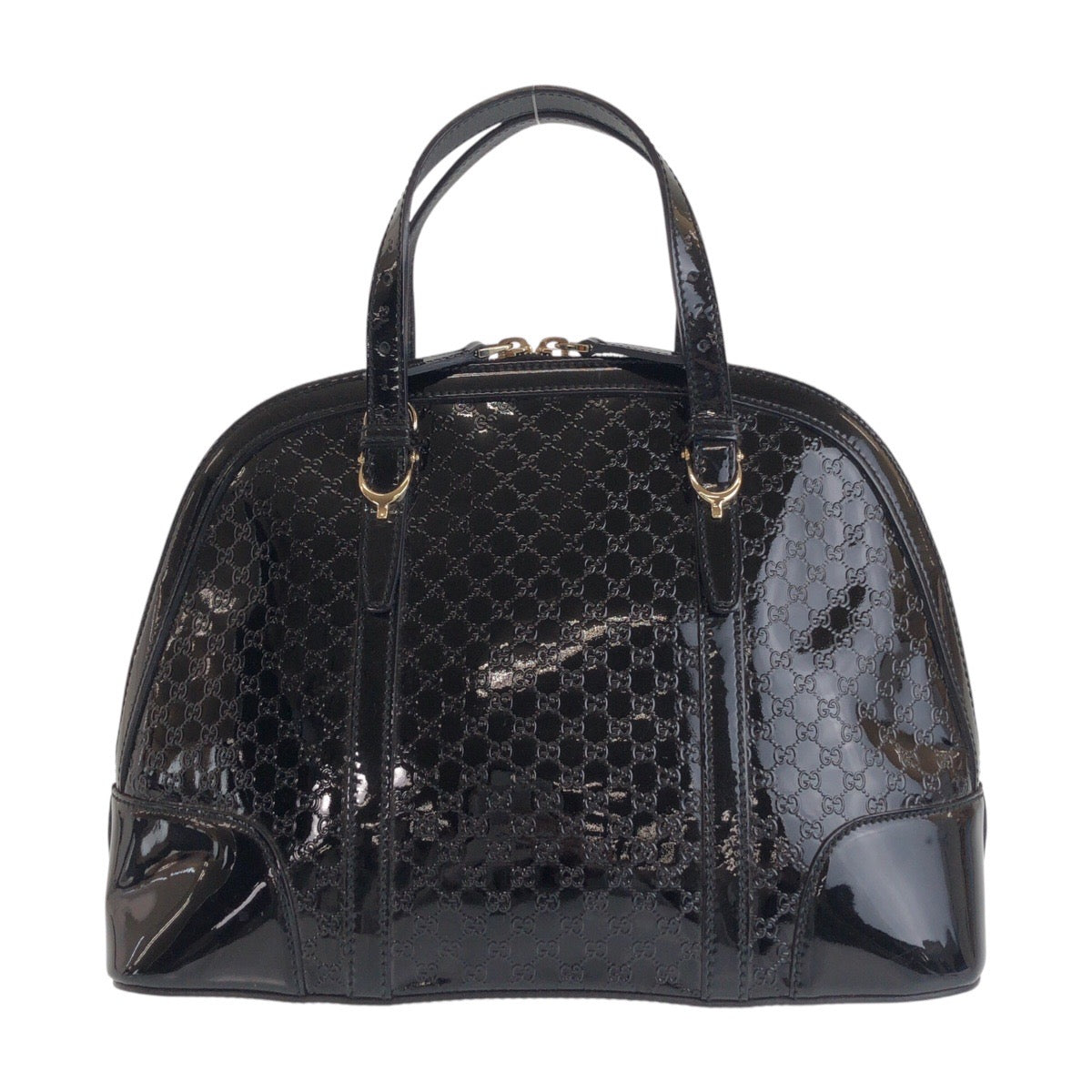 15448
GUCCI グッチ マイクログッチシマ ブラック 黒 ゴールド金具 パテントレザー 309617 ハンドバッグ  レディース
